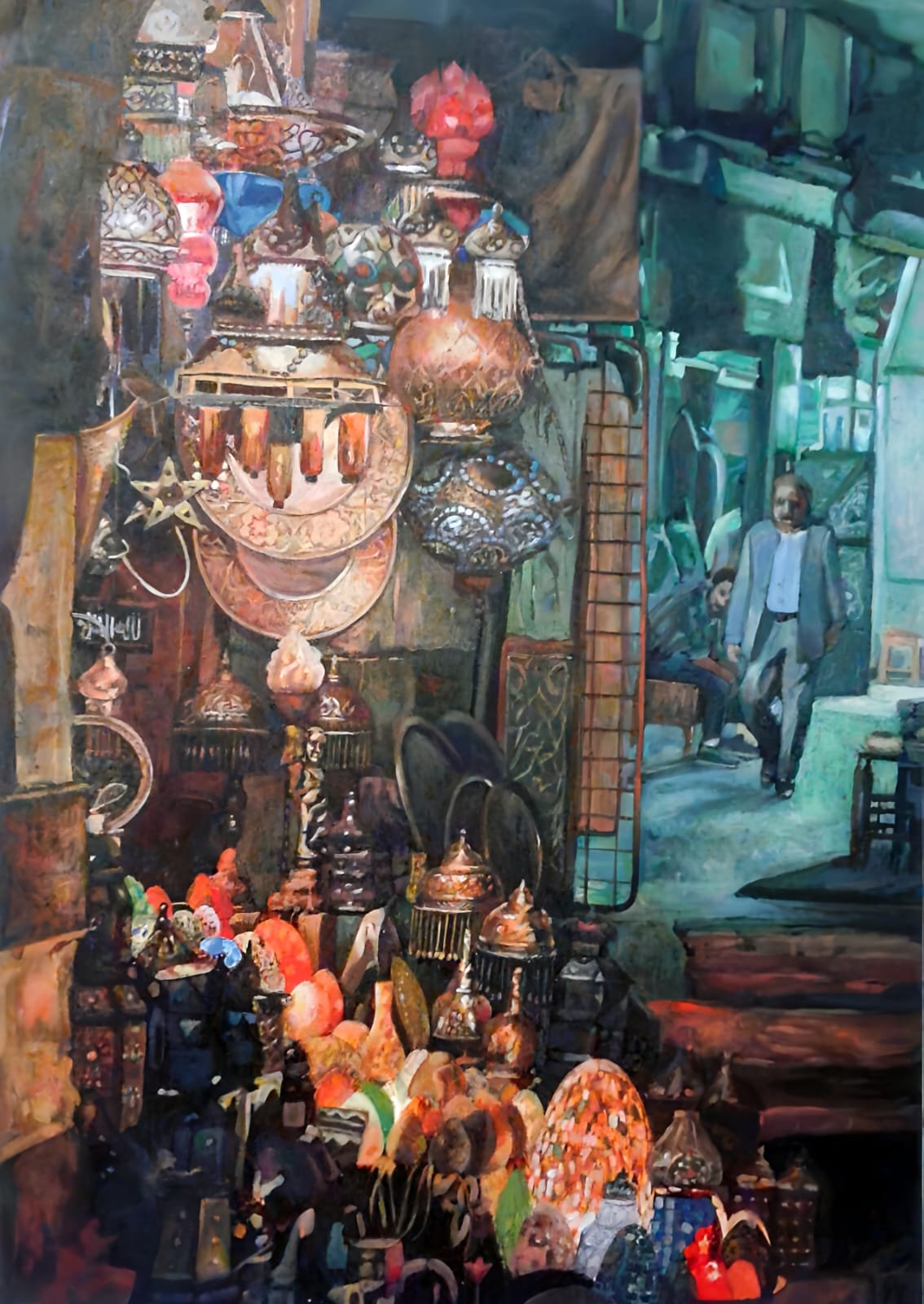 A view of illuminated lamps from one of the ancient shops of Khan al-Khalili, Fatimid Cairo